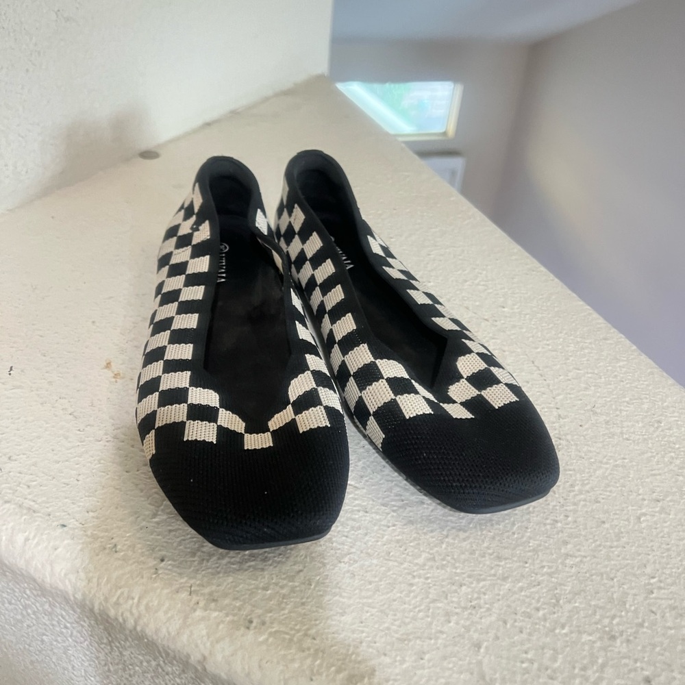 Vivaia Shoes Margot 2.0 Black & White Checker Knit Ballet Flats Chic Preppy 42 - Picture 4 of 11